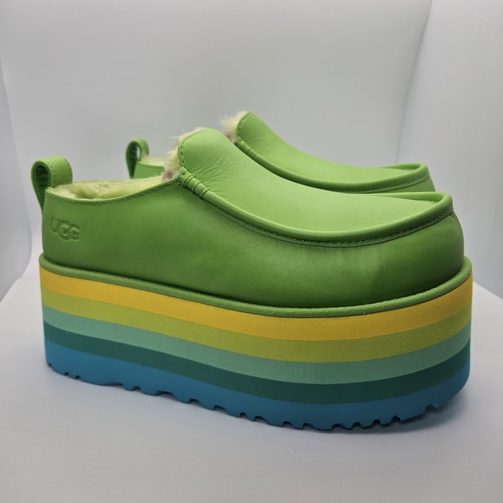 UGG URSEEN PLATFORM Green MULTI LEATHER WOOL ALL GENDER M6/W7 Festival Shoes - Picture 7 of 13